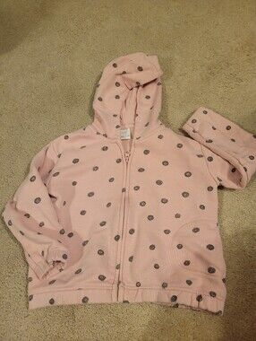 Zara Girls' Pink Polka Dot Zip Hoodie